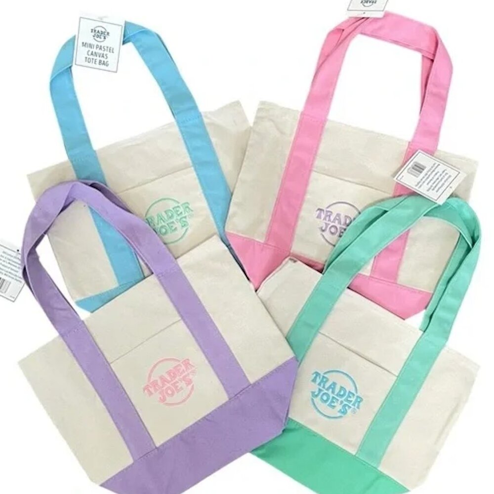 Trader Joe's NEW PASTEL LIMITED EDITION Mini Canvas Tote Bags – FULL SET OF 4